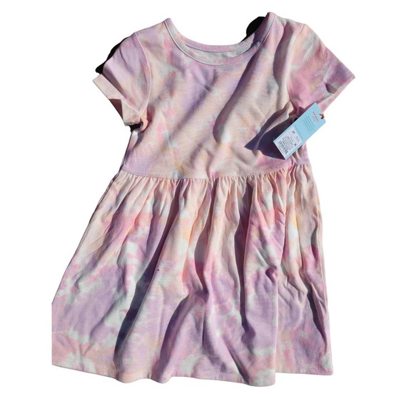 Toddler Girls' Printed Knit Short Sleeve Dress - 2T - Light Pink Warm Tie Dye - Picture 4 of 5